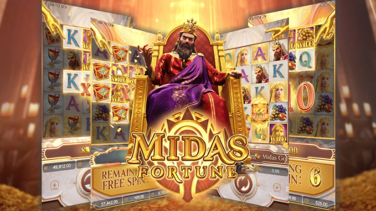 "A stunning slot game featuring Midas Fortune by PG Soft with golden symbols and immersive graphics."